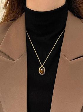 新加坡chomelkinsey美拉德虎眼石项链女轻奢小众高级感2025毛衣链