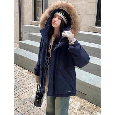 法国Rouje Moaks 90白鸭绒羽绒服女2024冬季加厚大毛领派克服外套