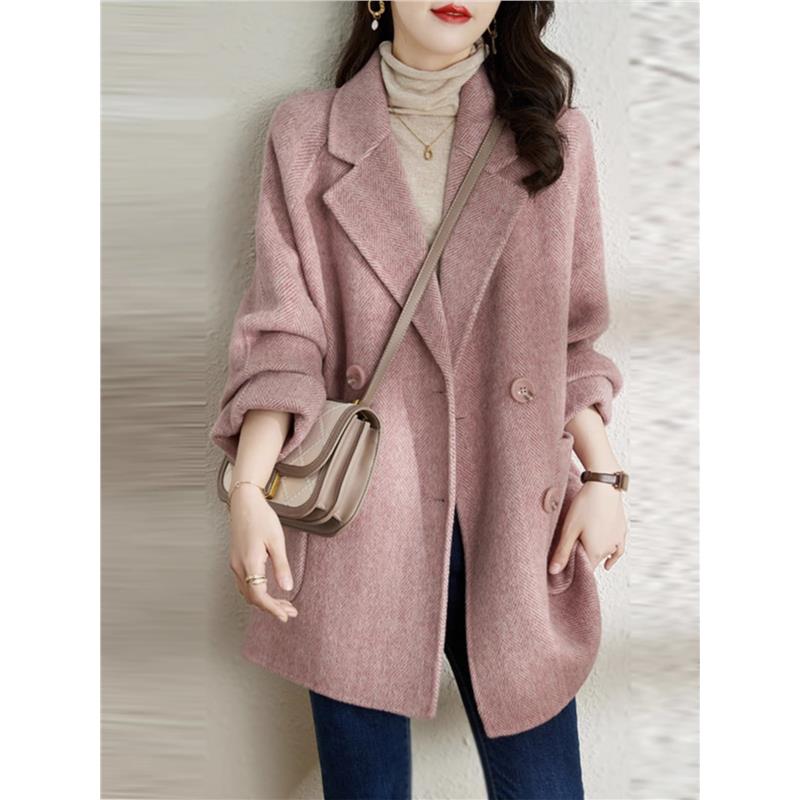 潮牌大码女装中长款西装外套女春秋季微胖mm韩版宽松显瘦呢子大衣