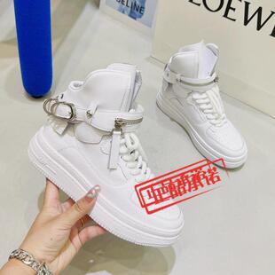 香港欧洲站2025秋季新款真皮高帮女鞋厚底松糕底小白鞋女