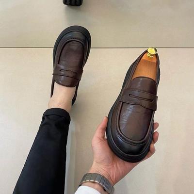 2024秋冬季新款一脚蹬豆豆鞋男士真皮商务休闲皮鞋套脚乐福鞋透气