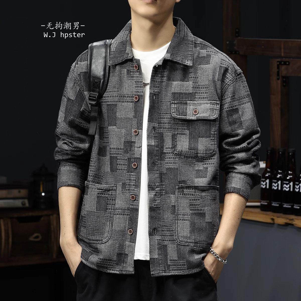 it neith BIAS潮牌高端重磅复古牛仔衬衫男秋冬宽松大码工装夹克