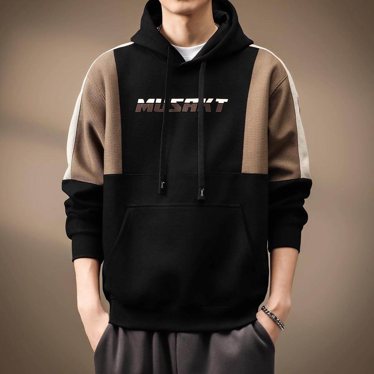 it neith BIAS潮牌高端美式重磅撞色拼接卫衣男连帽宽松休闲外套