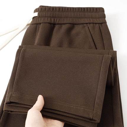 Vse Azma380g重磅美式华夫格直筒卫裤男宽松运动休闲长裤女春秋季