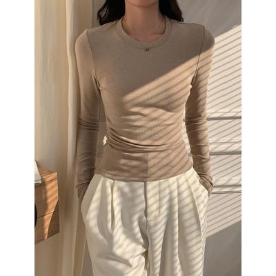 法国Rouje Dsyle磨毛薄绒保暖长袖T恤上衣女春秋冬正肩内搭打底衫