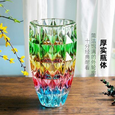 家用高身鲜花花瓶彩色刻花装饰花瓶水培花瓶台面百合花瓶样板间