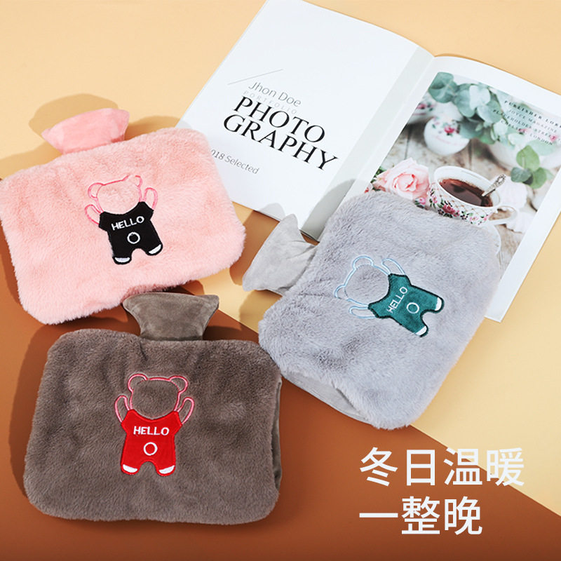 PVC毛绒双插手注水热水袋灌水加厚拆洗热水袋布套暖肚暖手宝