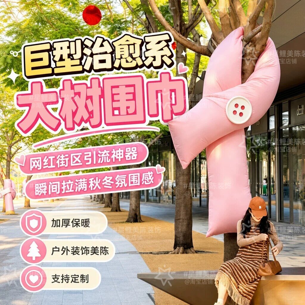 巨型大树围脖装饰布艺围巾户外街道活动氛围装扮美陈多巴胺治愈系