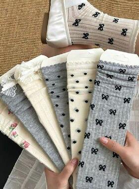 Korean Bow Loose Long Socks Women Cotton Thin Breathable