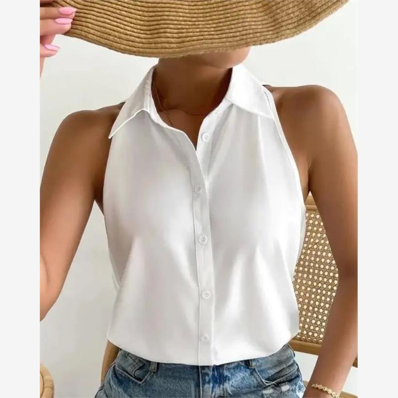 Casual lapel sleeveless bottom shirt 休闲翻领无袖打底衬衫