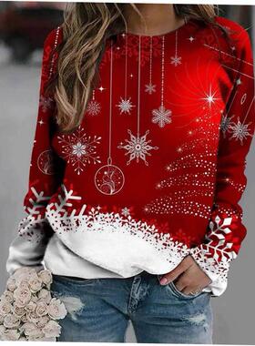 Women'S Casual Fashion Christmas Print Long Sleeve O