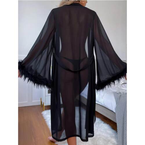 Sexy Dress Uniform Bar Performance Mesh Nightgown Plush Coat