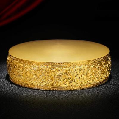 纯银镀金曼扎盘修盘镀24K黄金藏传密宗S990八吉祥曼茶罗基盘14cm
