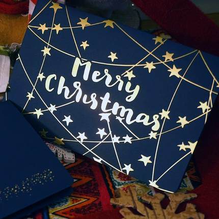 Christmas Reindeer Card Set Gold Foil Greeting with Envelope