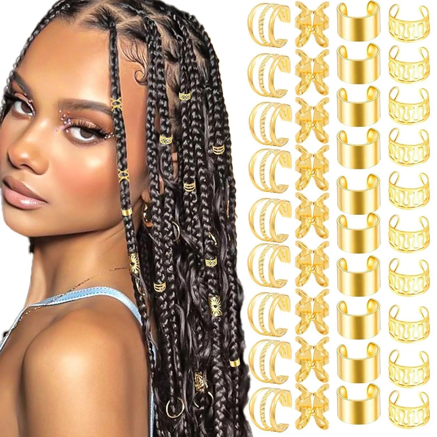 40PCS Hair Jewelry for Braids Gold Hair Cuffs Multi Style