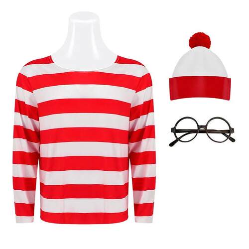 Wheres Waldo Striped Shirt Youth Kids Boys Wally Costume Shi