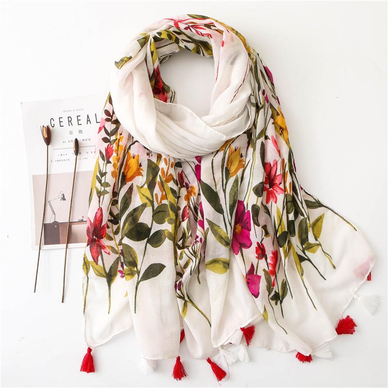Cotton Scarf Women Large Shawls Echarpe Print Tassel Scarve