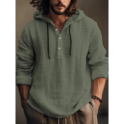 Cotton Linen Shirt Hoodie Long Sleeve Hoodie MEN