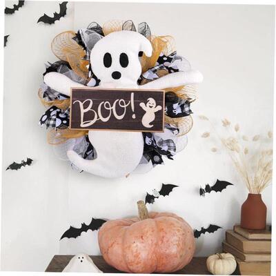 Halloween Ghost Boo Flower wreath showcase Mesh Vine Circle