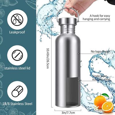 Stainless steel double-walled sports bottle with handle, met