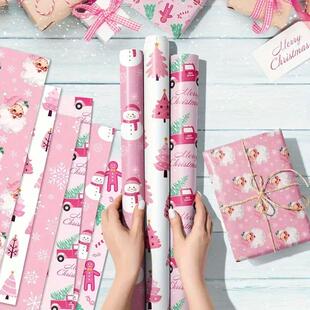 12pcs Pink Christmas Gift Packaging Gift Decoration Paper, S
