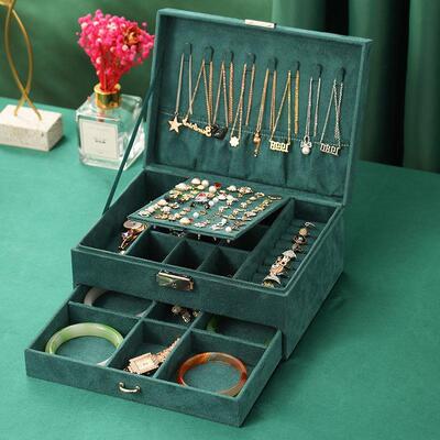 Chinese retro earrings necklaces jewelry storage box large