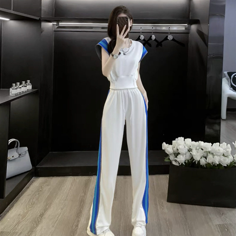 2024夏季韩版洋气时尚女套装时髦减龄显瘦阔腿裤运动套装两件套