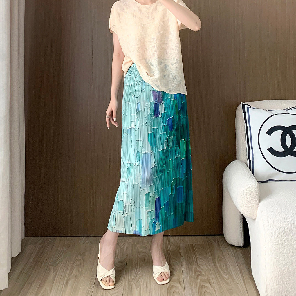 均码百褶裙夏季女士2024新款韩版松紧腰开叉包臀裙百搭休闲半身裙