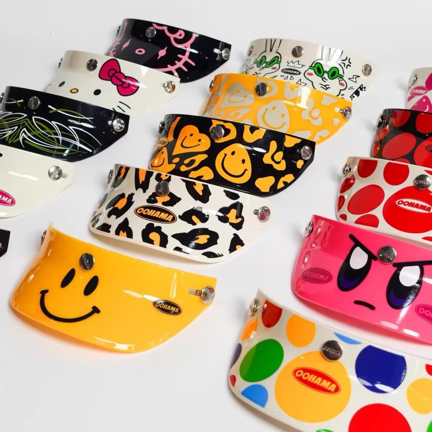 OOHAMA帽簷安全帽通用遮阳防晒笑脸卡比棋盘格火焰3/4盔evo帽沿装