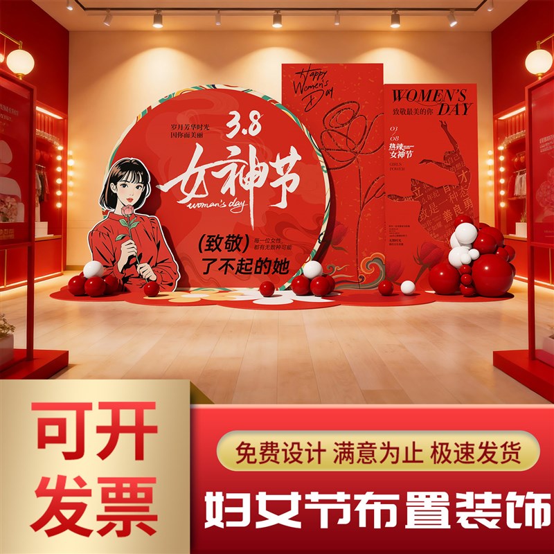 三八女神节场景氛围布置38妇女主题活动装饰打卡气球背景墙kt展板