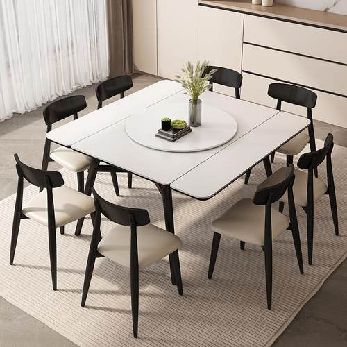 实木岩板餐桌椅可伸缩餐桌家用小户型现代简约轻奢2024爆款方餐桌