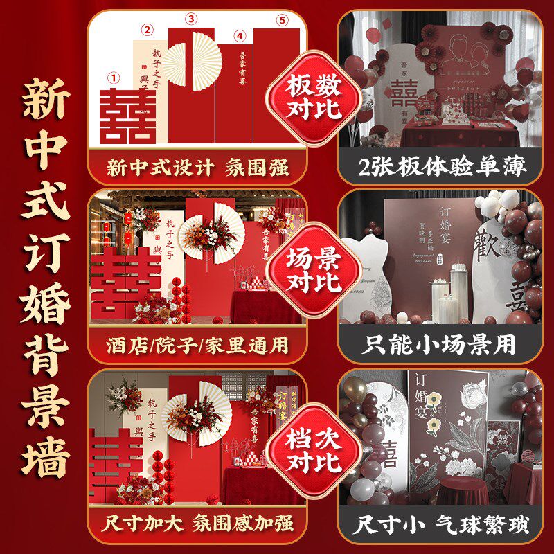 中式订婚宴现场景布置装饰2024大气kt板背景墙摆件台全套餐高级感