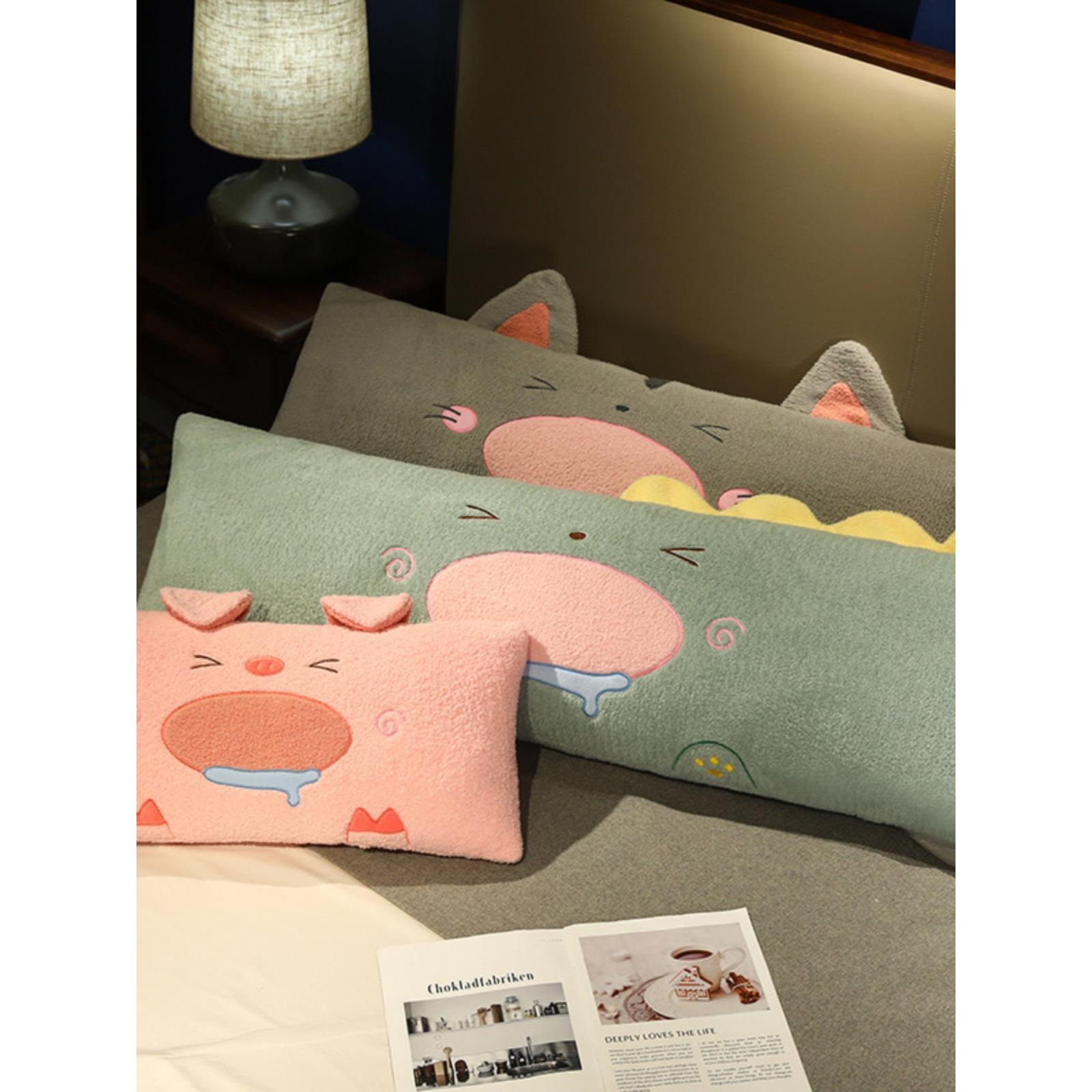 可爱长条双人枕头情侣长条一体带枕套枕芯女生宿舍男生单人枕靠枕