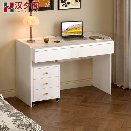 中古奶油风实木书桌电脑桌卧室家用床头办公桌梳妆台一体定制9L79