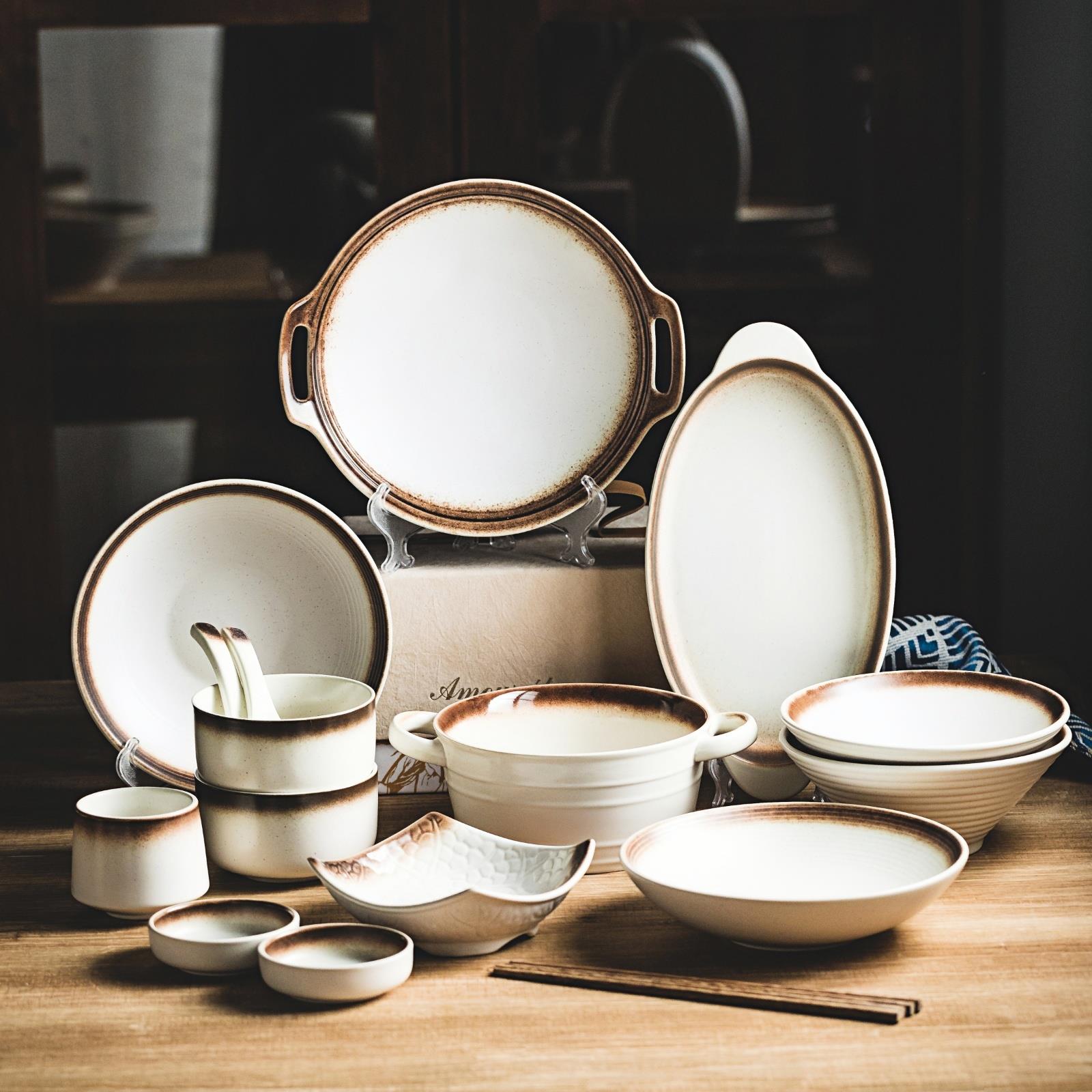 盘子碗套装ins陶瓷釉下彩碗碟餐具套组乔迁新居2人用碗盘套装家用