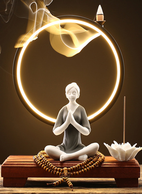 瑜伽美女人物工艺倒流香灯圈摆件现代家居装饰咖啡馆客厅开业礼品