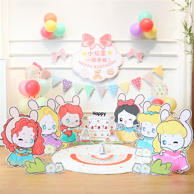 城堡公主女孩生日装饰场景布置白雪睡美人贝尔宝宝周岁派对背景墙