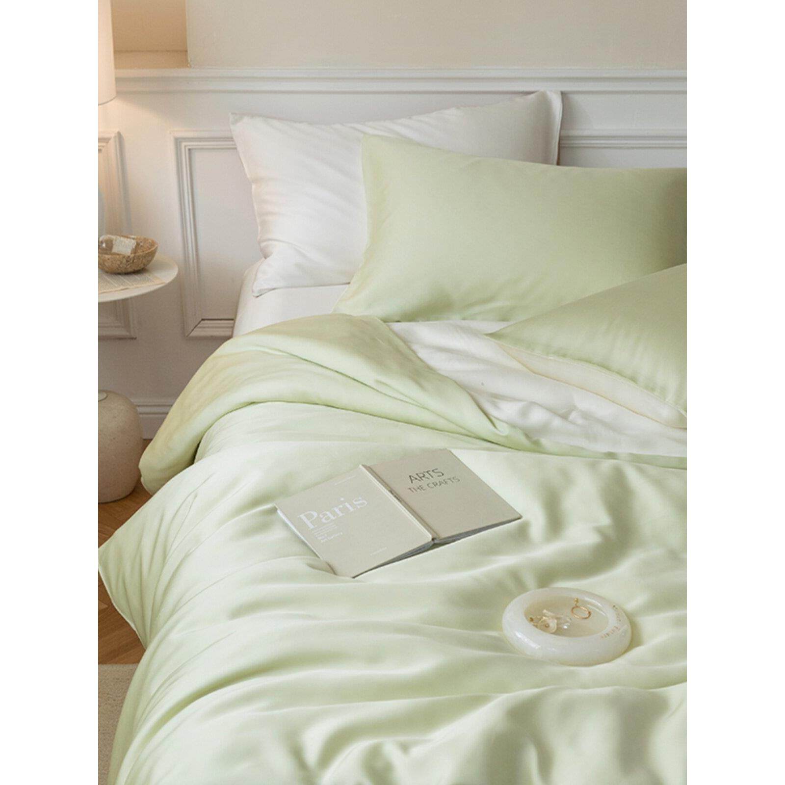 100支天丝四件套夏季裸睡双面冰丝床单床笠被套简约纯色床上用品4