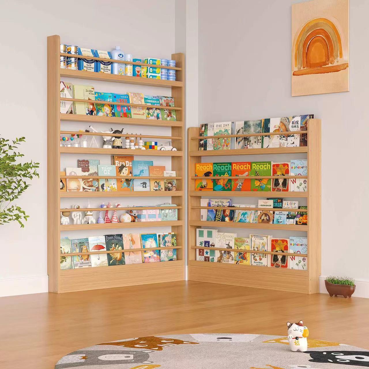 木工小舅 门后实木书架收纳落地 儿童阅读书柜置物架多层壁挂墙上