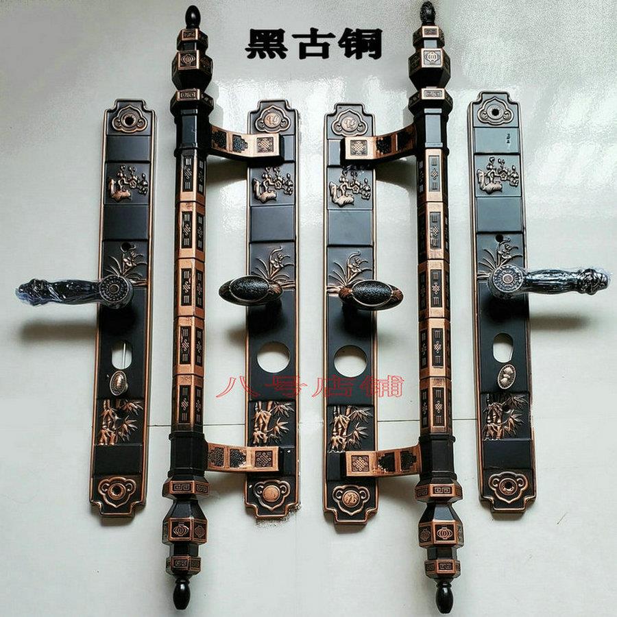 防盗门把手大门拉手双开门锁加长门把手锌合金门仿铜别墅大门锁把