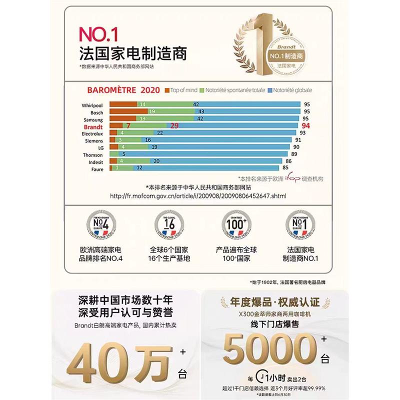 Brandt白朗X300家商两用小型咖啡机意式半自动双加热车载户外摆摊