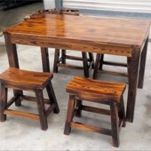 碳化防腐桌椅小吃店烧烤面馆小户型实木快餐桌阳台桌椅套件 包邮