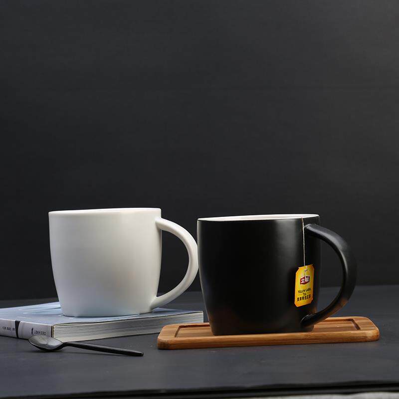 超大容量马克杯带盖黑色亚光杯500ml陶瓷咖啡杯情侣水杯定制logo