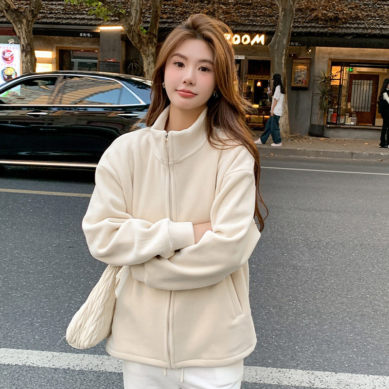 奥粒绒卫衣外套韩系女式秋冬季2025新款开衫加绒加厚立领拉链潮女