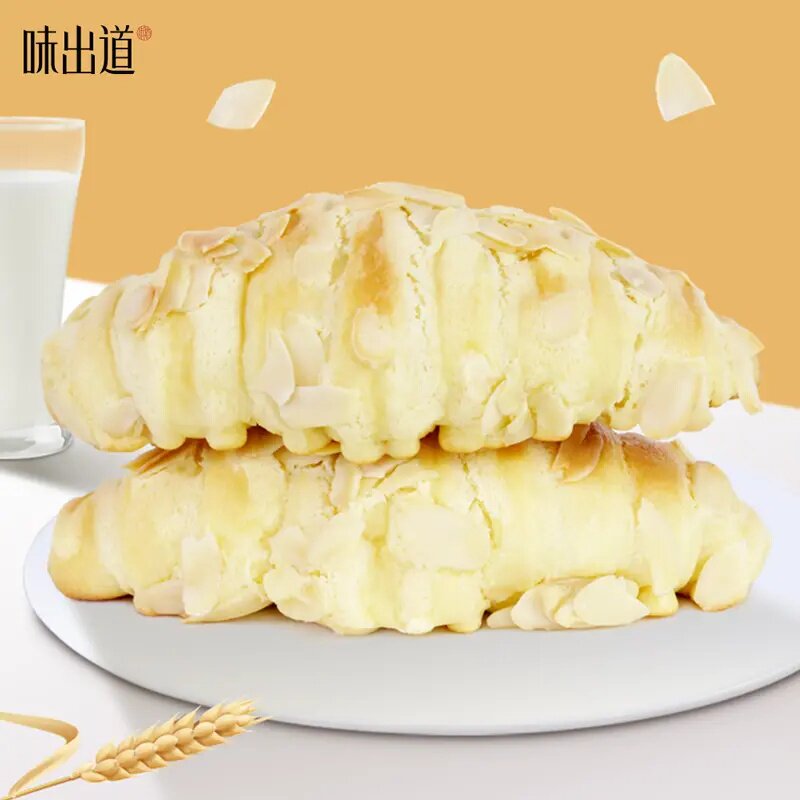 味出道杏仁可颂牛角包面包坊手作级雪芙酥皮软面包手撕营养糕点
