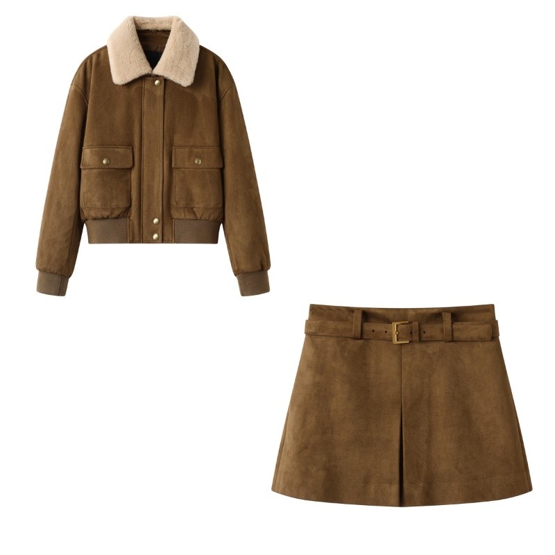 可拆毛领翻毛素皮哈灵顿夹克