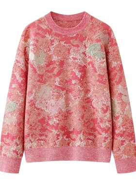 D家2026春季新款重工提花刺绣宽松休闲圆领套头毛衣针织衫2K1EE28