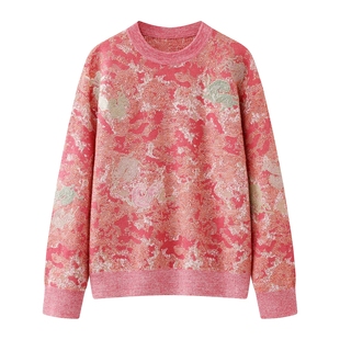 D家2026春季新款重工提花刺绣宽松休闲圆领套头毛衣针织衫2K1EE28