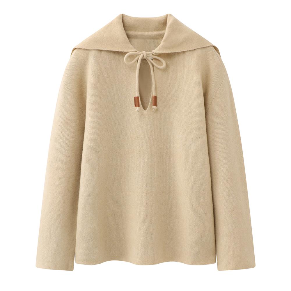 通勤简约风大翻领简约显瘦针织衫