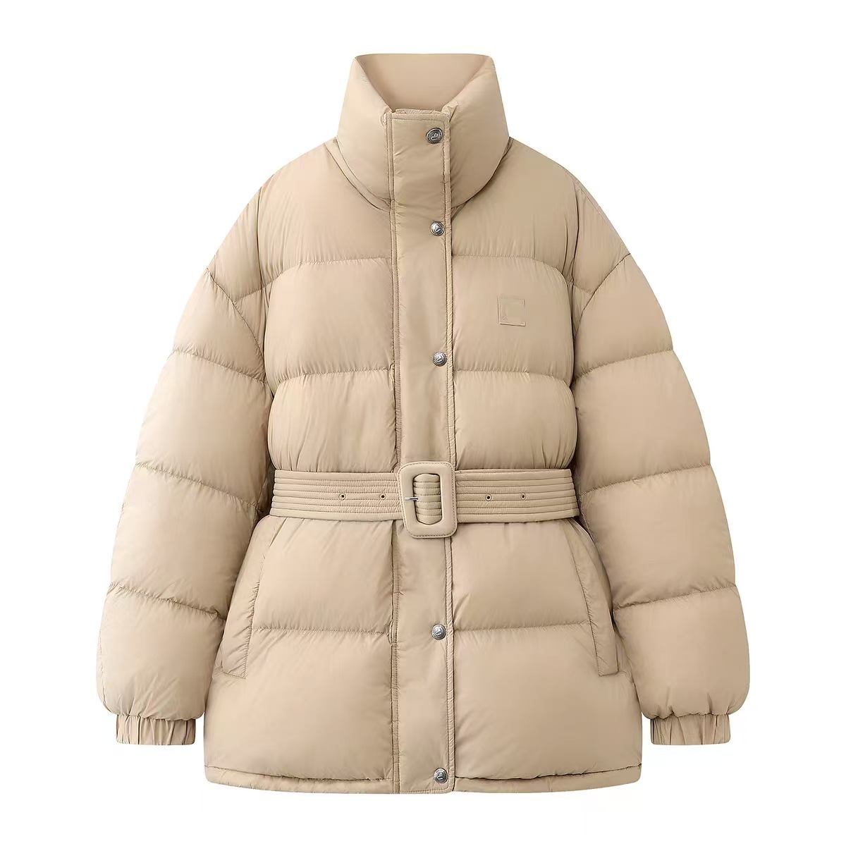 新款腰带收腰中长羽绒服外套